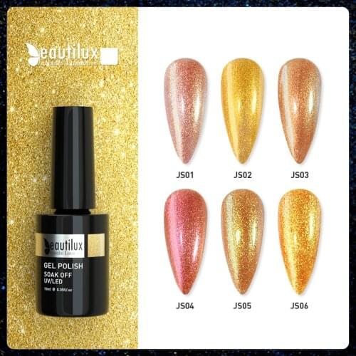 Beautilux Gel Nail Polish Golden Color Collection Rose Gold Glitter Semi Permanent Nails Lacquer UV LED Gels Varnish 10ml