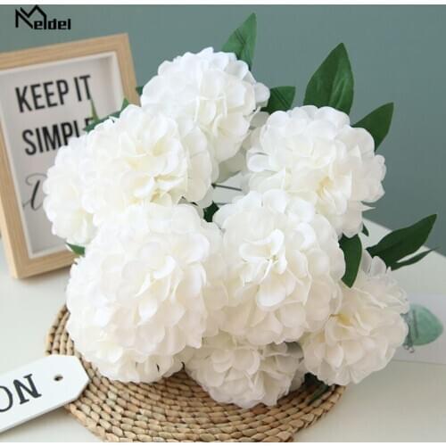 Meldel Mini Bouquet Artificial Flower Silk Pompon Home Party Office Garden Decor White Flower Arrangement Wedding Wall Decor