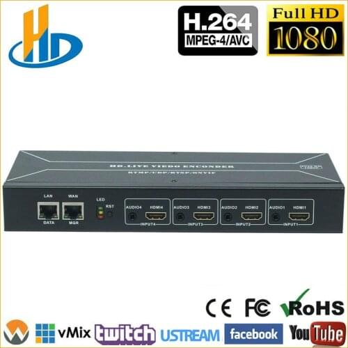 MPEG-4 H.264 HDMI To IP Video Stream Encoder Live Streaming HD Video IPTV Encoder 4 Channels HDMI To HTTP RTSP RTMP Encoder H264