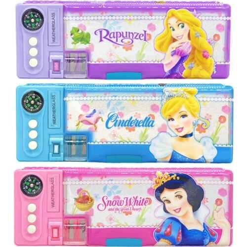 Disney Princess Multifunctional Stationery Box Cartoon Compass Pencil Sharpener Cute Large Capacity Pencil Box Gift