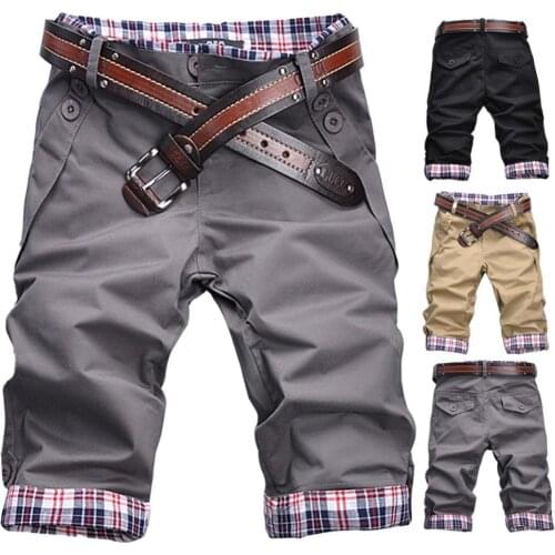 50% Hot Sales Men Casual Summer Plaid Patchwork Pockets Buttons Fifth Pants Loose Beach Shorts