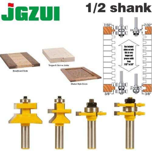 4 Bit Tongue & Groove and V-notch Router Bit Set - 1/2" 12Shank Line knife Woodworking cutter Tenon Cutter for Woodworking Tools
