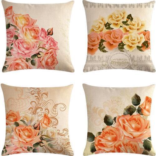 Retro Flowers Cotton Linen Cushion Cover Decorative Pillowcase Chair Seat and Waist Square 45x45 Pillow Cover Home Living ZY819