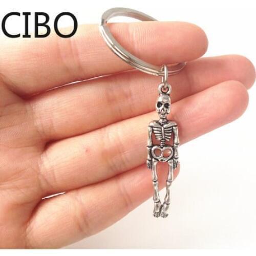 2019 New Skeleton Pendant Key Chain Men Women Antique Silver Color Metal Alloy Skull Bag Key Ring Car Keychain Keyring