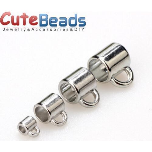 24pcs/lot Hole 2/4/5/6mm Silver color Pendant charm Clip Clasp Bail Beads for Leather Rope DIY Necklace Jewelry Making