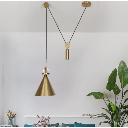 Suspension Brass Adjustable Pendant Light Pulley Bedside Iron Hanging Lamp Hanglamp Bedroom Living Room Kitchen Bar Pendant Lamp