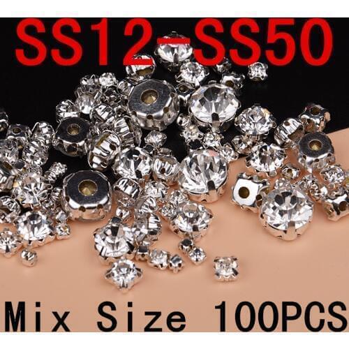 Multi Sizes Crystal Acrylic Sew On Rhinestones with Silver/Gold Claw Flatback Sewing beads For Wedding Dress DIY Crafts