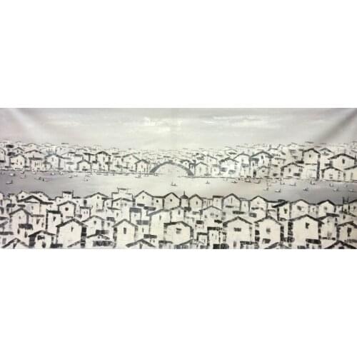 HandPainted White and Black China Suzhou Water Village Landscape Oil Canvas Painting Abstract Wall art Picture for Home Decor