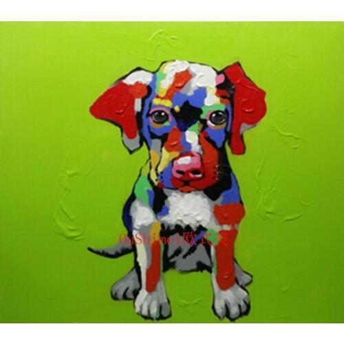 Hand Painted Oil Painting Modern Knife Animals Green Paintings Hang Painting For Living Room Decor Wall Art Dog Pictures
