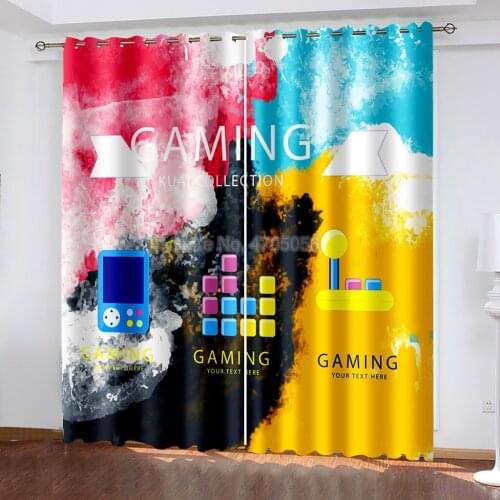 Games Curtains Kids Video Games Themed Design in Retro Style Gamepad Console Entertainment Living Room Bedroom Window Drapes