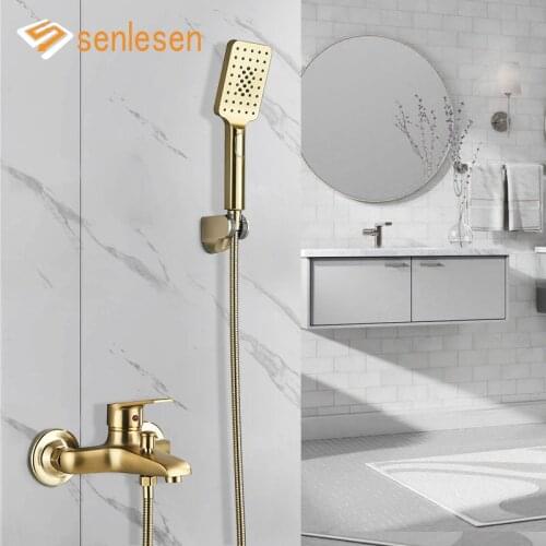 Senlesen Bathtub Bathroom Faucet Nickle Golden Wall Mounted ABS Shower Hand Brass Hot and Cold Water