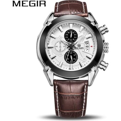 MEGIR Sports Casual Watch Men Watches Military Top Luxury Brand Leather Strap Quartz Male Clock Waterproof Relogio Masculino