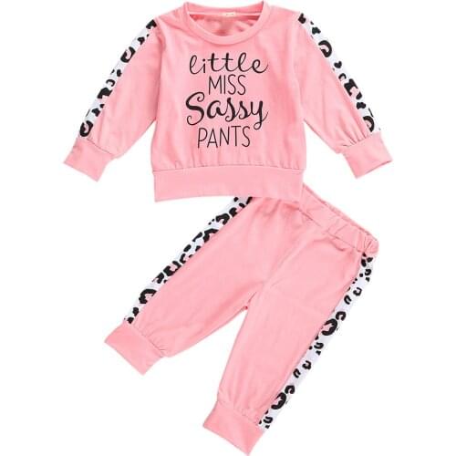 Emmababy Toddler Kids Baby Girls Tracksuit Clothes Letter Long Sleeve T-Shirt Tops+Pink Pants 2Pcs Spring Fall Clothing Outfit