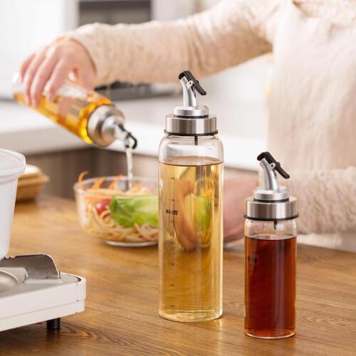 1Pc Glass Oil Bottle with Scale Oil Dispenser Container Vinegar Soy Sauce Bottle Gravy Boat Seasoning Bottle Kitchen Tool