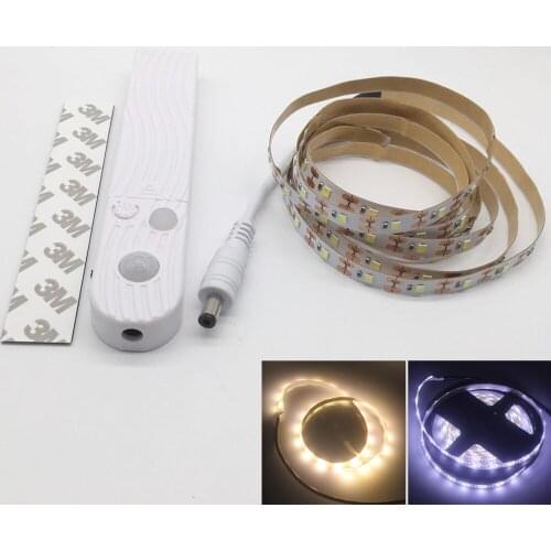 PIR Motion Sensor LED Bed Closet Night Light 1M 2M 3M Dimmable Flexiable LED Strip Lamp AAA Battery Power for Wardrobe Stair