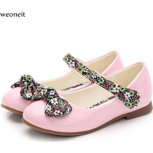 Weoneit Girls Shoes 4 Colors Wedding Shoes Bridal Princess Shoes Little Kids Big Girl Low Heels Party Girls Shoes CN 21-36