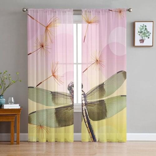 Dragonfly Dandelion Beautiful Tulle Curtains for Living Room Bedroom Decor Chiffon Sheer Voile Kitchen Window Curtain