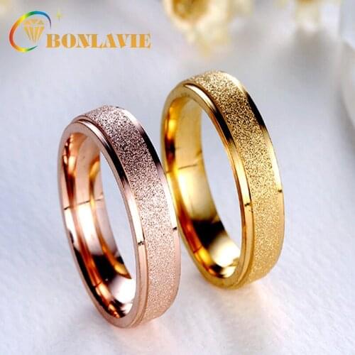 High Quality Couple Wedding Band Ring White Gold Rose Gold Black Frosted Stainless Steel Ring Fashion Jewelry Accessories