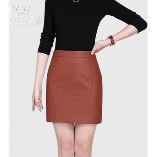 Black green brown genuine leather real lambskin high waist mini pencil skirts jupe femme Faldas mujer etek clothes LT1804