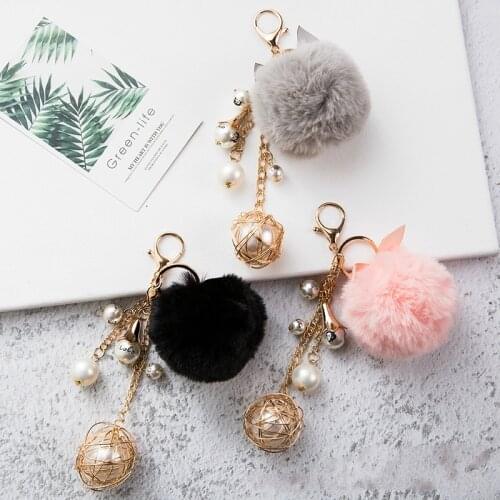 Hare hair truck with plush hanging lady keychain keychain bag bag pendant sauer ball key foddle