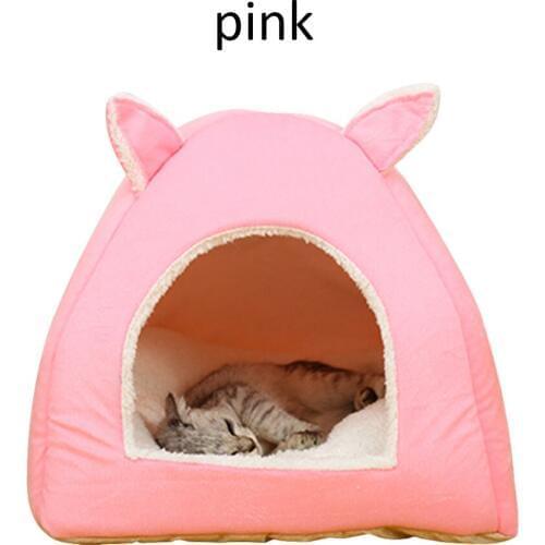 Winter Warm Removable Rabbit Ears Pet Cat House Cat Bed Cave Puppies Kitten Kennel Mat Small Dog Cat House Kennel Nest Indoor