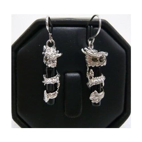 2 colors wholesale Vogue green/black stone silver plated dragon Jewelry earring
