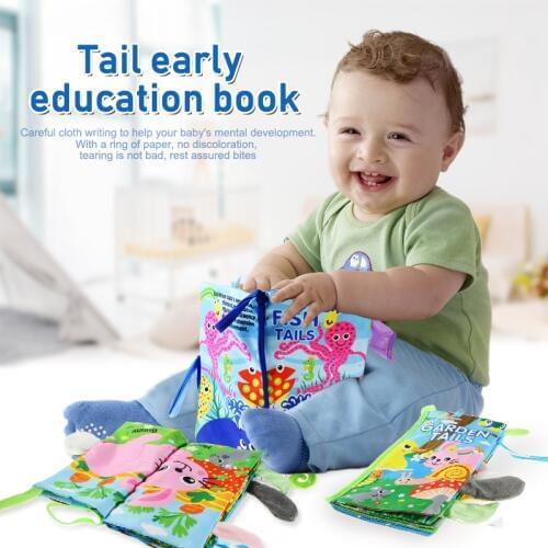 2PCS/Set Baby Soft Cloth BooksToys Newborn Early Educational Discern Animals Tails Cloth Books Rustle Sound Toys for Kids