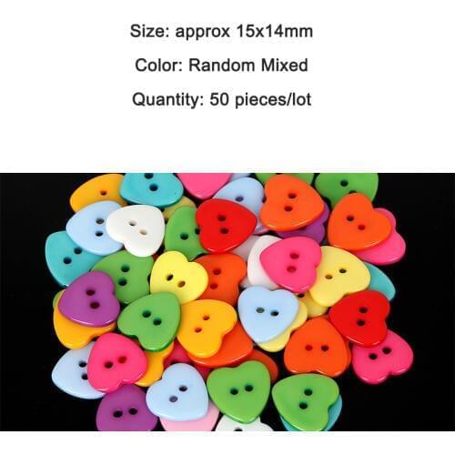 50PCS/lot Solid Random Mixed Color Plastic Buttons Love Heart Button for Handmade Crafts DIY Apparel Accessories Scrapbooking