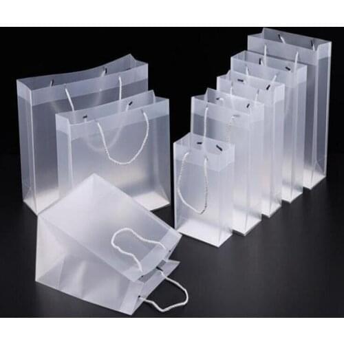 8 Size Frosted PVC plastic gift bags with handles waterproof transparent PVC bag clear handbag party favors bag custom logo