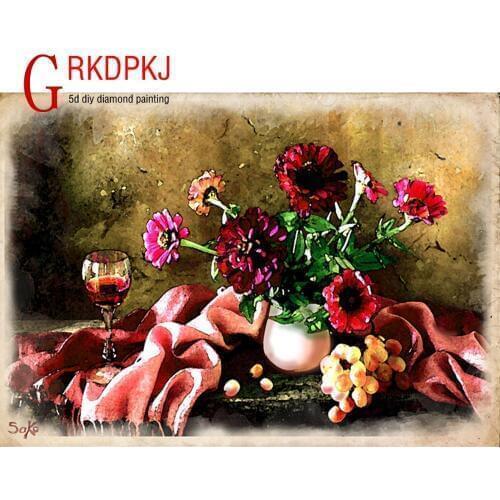 GRKDPKJ 5d diamond painting flower on the table full drill square diamond embroidery flower Cross stitch pictures of rhinestones