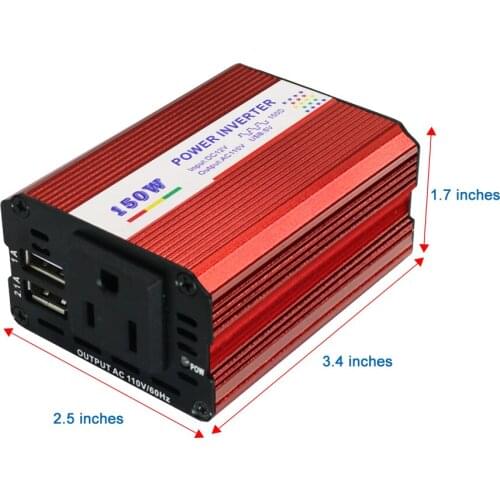 150W Car Power Inverter DC 12V to 110V AC Car Converter with 3.1A Dual USB Car Adapter-red for Auto Charging Accessories