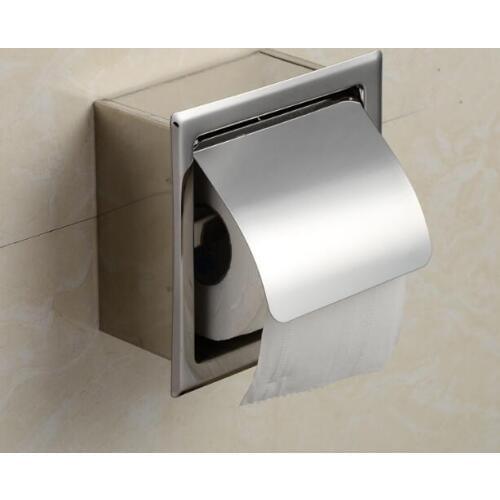 Free Shipping Stainless Steel Toilet Paper Holder Polished Chrome Wall Mounted Concealed Bathroom Roll Paper Box Waterproof