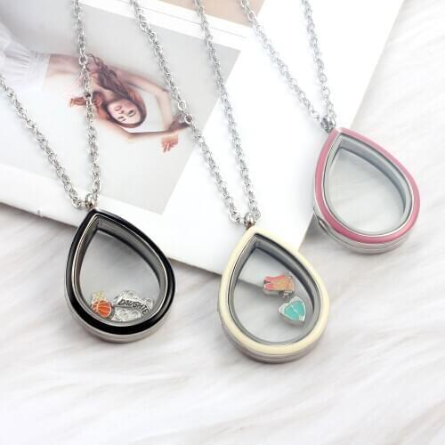 Large Teardrop Shape Magnetic 316L Stainless Steel Floating Locket Pendant Women Jewelry With O-shaped Chain
