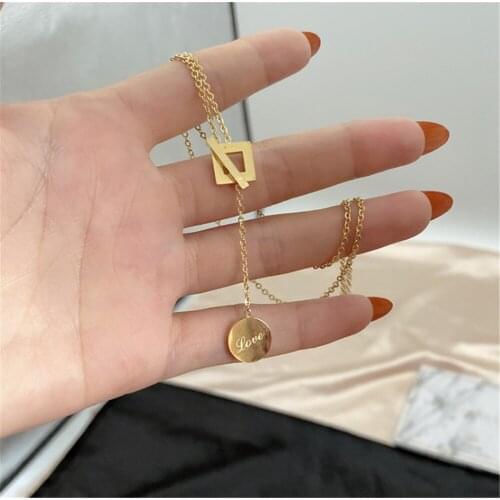 316L Stainless Steel One Word Buckle Box Clavicle Chain Titanium Steel Rose Gold Good Luck Necklace No Fade
