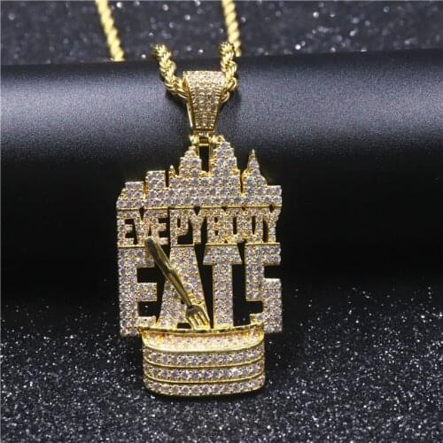 Hip Hop Letter Jewelry Creative Iced Out Cubic Zircon EVEPYBOOY EATS Pendant Necklace For Rapper Jewelry