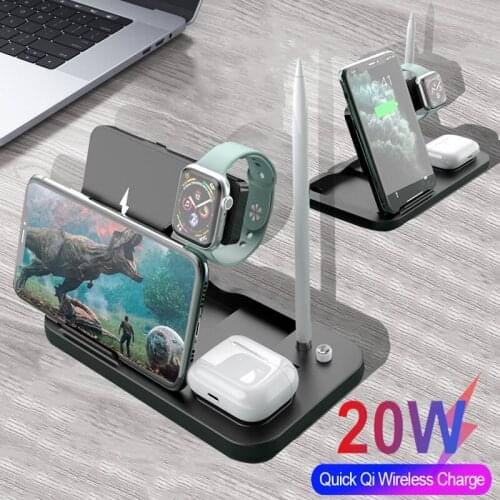 Qi Wireless Charge Phone Holder Mobile Cell Fast Charging Adapter 4 In 1 Desktop Charger For Apple Airpods Watch 6 5 For iPhone