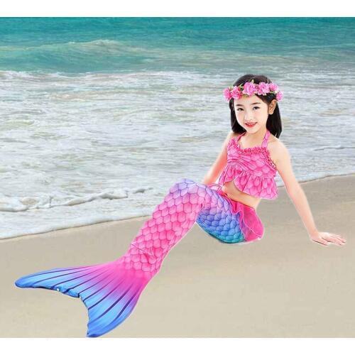 Girls Mermaid Tails Costumes Cosplay Kids Children Swimwear Bathing Bikini Mermaid Skirt for Swimming Swimsuit Monofin C40A45