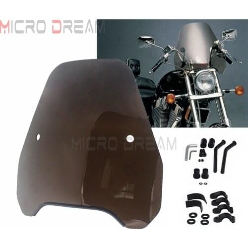 Smoke Motorcycle Round Headlight Windshield Wind Deflector Windscreen w/ Bracket Universal for Harley Yamaha Kawasaki Honda CB