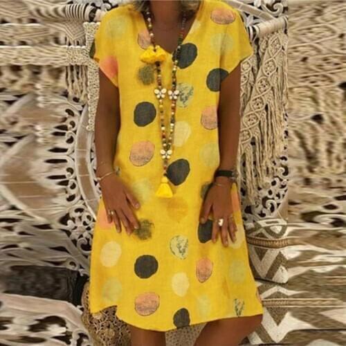 Elegant Polka Dot Womens Dress Plus Size Wave Point Print Daily Casual Sleeveless Vintage Bohemian Dresses Big Swing Robe @40