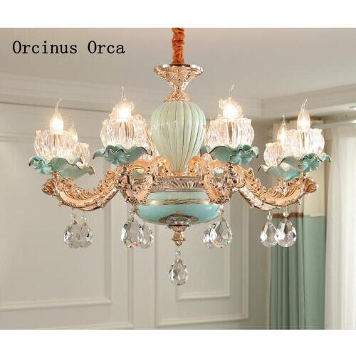 French luxury LED crystal chandelier living room dining room European creative personality high-grade ceramic crystal chandelier
