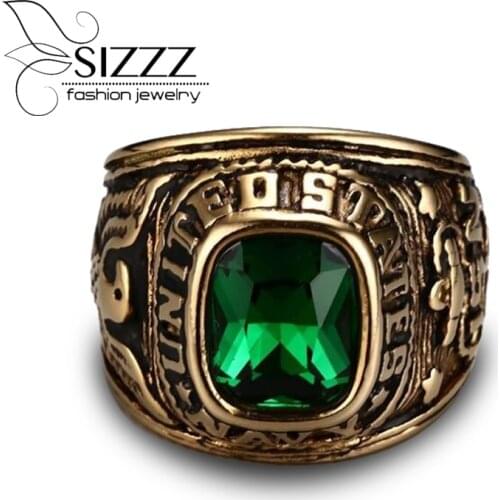 US Navy Ring (Black CZ Stone) U.S. Navy Seals Marine Corps USMC Veteran Eagle Ring (Size 8-11)