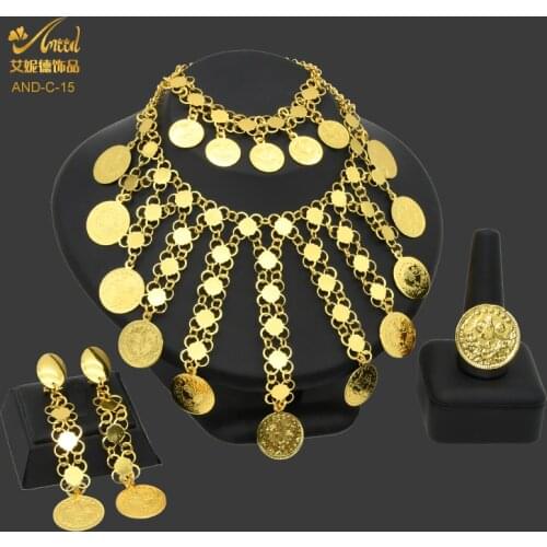 Ethiopian Gold Nigerian Jewellery Set Tassel Coin Pendant Choker African Jewelry Dubai Wedding Necklace Earings Bracelets