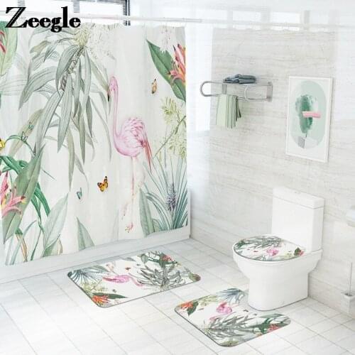 Europe Style Home Decor Bath Mat and Waterproof Shower Curtain Set with Hooks Absorbent Toilet Foot Mat Bathroom Rug Set