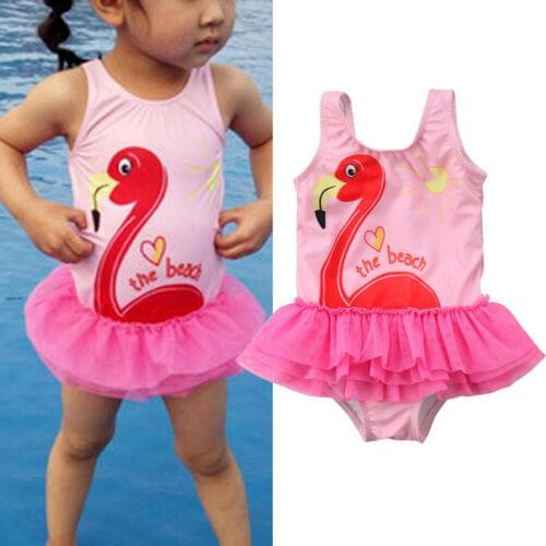 Cute Baby Kids Girls One-piece Swimsuit Babies Tulle Skirtish Swimming Clothing Kids Flamingo Lace Swimwear Swimsuits Beachwear