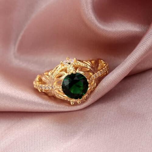 Fashion retro grandmother green zircon ring female luxury engagement ring accessories