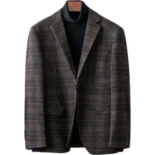 High Quality Mens Blazer Striped Jacket Elbow Patch Blazer Tweed Blazers Coat Business Casual Overcoat 4XL