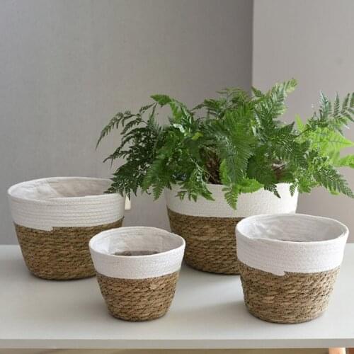 Nordic Handmade Straw Basket Laundry Picnic Toy Storage Macrame Woven Flower Pot Plant Container