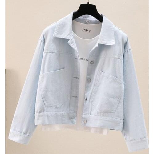 2021 New Spring Autumn Candy Color Long-Sleeved Coats Short Loose Women and Student Jeans Jacket Casual Tops