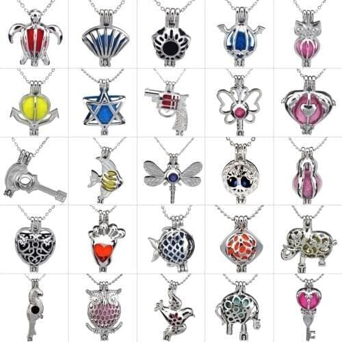 Mixed Beads Pearl Cage Pendant 18'' Steel Chain Aroma Essential Oil Diffuser Locket Necklace