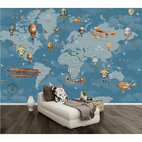 Papel de parede Cartoon world map childrens room 3d wallpaper children bedroom wall papers home decor